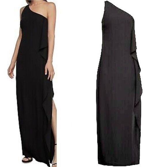 BCBGMAXAZRIA One-Shoulder Ruffle Maxi Dress Black 4 - Picture 5 of 6